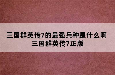 三国群英传7的最强兵种是什么啊 三国群英传7正版